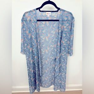 NWOT LuLaRoe Shirley, Blue w Pink Floral Design